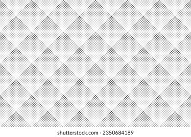 Abstract Seamless Geometric Checked Dots and Dashes Halftone Pattern. White Textured Background. Vector Art.