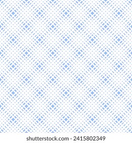 Abstract Seamless Geometric Checked Dots and Dashes Light Blue Pattern. Vector Art.