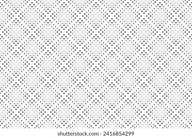Abstract Seamless Geometric Checked Dots and Dashes Pattern. White Textured Background. Vector Art.