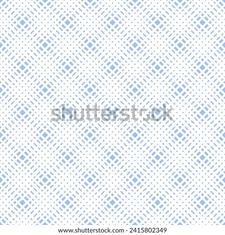 Abstract Seamless Geometric Checked Dots and Dashes Light Blue Pattern. Vector Art.