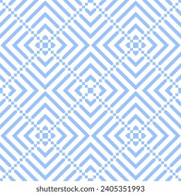 Abstract Seamless Geometric Checked Light Blue Pattern. Vector Art.