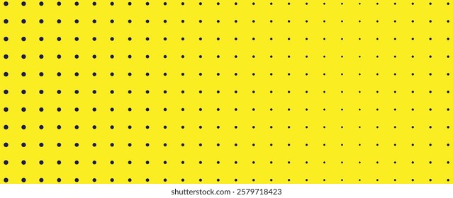 Abstract seamless geometric circle or dots pattern with black circles of varying sizes on a vibrant yellow background. Perfect for modern, creative, or digital designs.
