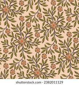 Abstract seamless  geometric circle paisley  small flower leaf print  bunch pattern cream background design