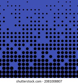 Abstract seamless geometric circle pattern. Mosaic background of black circles. Evenly spaced shapes of different sizes. Vector illustration on indigo background