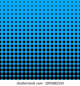 Abstract seamless geometric circle pattern. Mosaic background of black circles. Evenly spaced shapes of different sizes. Vector illustration on light blue background