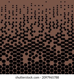 Abstract seamless geometric circle pattern. Mosaic background of black circles. Evenly spaced shapes of different sizes. Vector illustration on brown background