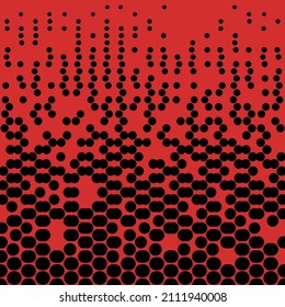 Abstract seamless geometric circle pattern. Mosaic background of black circles. Evenly spaced shapes of different sizes. Vector illustration on red background