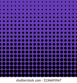 Abstract seamless geometric circle pattern. Mosaic background of black circles. Evenly spaced shapes of different sizes. Vector illustration on deep purple background