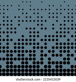 Abstract seamless geometric circle pattern. Mosaic background of black circles. Evenly spaced shapes of different sizes. Vector illustration on blue gray background
