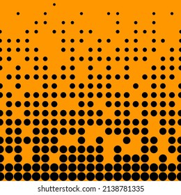 Abstract seamless geometric circle pattern. Mosaic background of black circles. Evenly spaced shapes of different sizes. Vector illustration on orange background