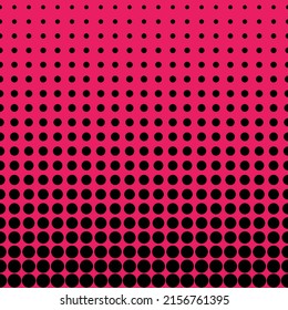 Abstract seamless geometric circle pattern. Mosaic background of black circles. Evenly spaced shapes of different sizes. Vector illustration on pink background