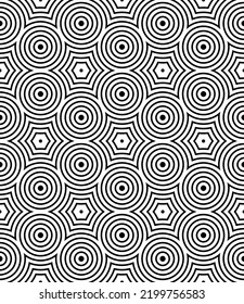 Abstract Seamless Geometric Circles and Hexagons Pattern. Vector Art.