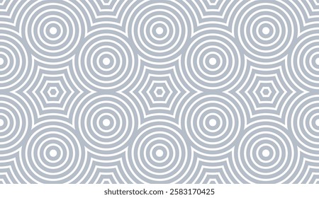 Abstract Seamless Geometric Circles and Hexagons Pattern. Vector Art.