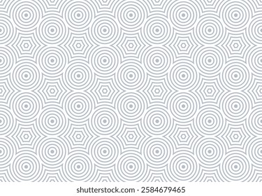 Abstract Seamless Geometric Circles and Hexagons Pattern. Vector Art.