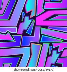 Abstract seamless geometric colorful pattern with curved lines, sharp corners.