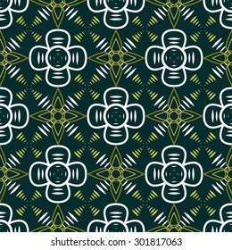 Abstract seamless geometric contrasty pattern. Fantasy space flowers. Vector illustration for various creative projects