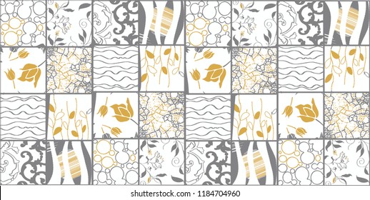 Abstract Seamless Geometric, Damask, Floral Patchwork Pattern On White Background. Art Deco Seamless Pattern In Retro Colors.Vector Illustration Vintage Design. Islam, Arabic, Turkish, Ottoman Motifs.