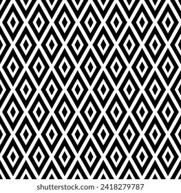 Abstract Seamless Geometric Diamonds Black and White Pattern. Vector Art.