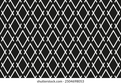 Abstract Seamless Geometric Diamonds Black and White Pattern. Vector Art.