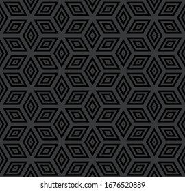 Abstract seamless geometric diamonds dark grey and black pattern. Vector art.