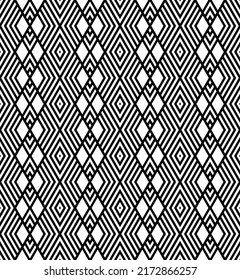 Abstraktes Muster nahtloser geometrischer Diamanten. Schwarz-Weiß-Textur. Vektorkunst.