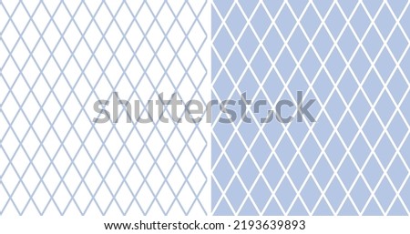 Abstract Seamless Geometric Diamonds Patterns. Blue and White Textures. Vector Art.