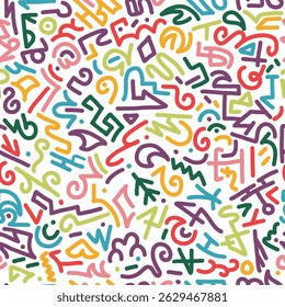 Abstraktes nahtloses geometrisches Doodle-Muster. Kreativ abstrakter bunter Hintergrund. Flaches handgezeichnetes Vektorbanner.