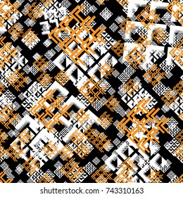 Abstract Seamless Geometric Dynamic Sport Pattern, Fashion Urban Repeated Backdrop for Boys, Textile, Wrapping Paper, Trendy Lines Elements, Triangles, Arrows Tech Design Elements,  Irregular Patches