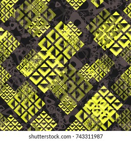 Abstract Seamless Geometric Dynamic Sport Pattern, Fashion Urban Repeated Backdrop for Boys, Textile, Wrapping Paper, Trendy Lines Elements, Triangles, Arrows Tech Design Elements,  Irregular Patches