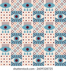 Abstract Seamless Geometric Eye Pattern with Circles with Dots