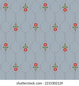 Abstract seamless  geometric  fabric effect small flower leaf  bunch pattern gray background design