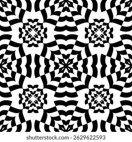 Abstract Seamless Geometric Floral Black and White Pattern. Vector Art.
