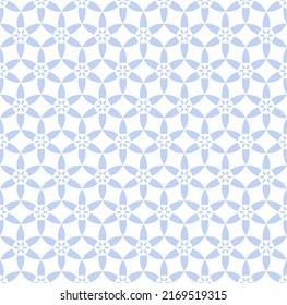 Abstract seamless geometric floral pattern. Blue and white texture. Vector art.