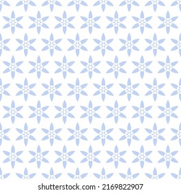 Abstract seamless geometric floral pattern. Blue and white texture. Vector art.