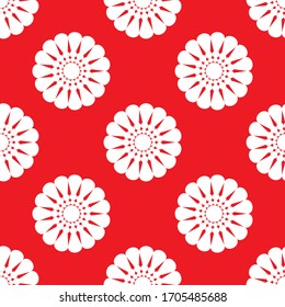 Abstract seamless geometric flower pattern on a red background. Vector image eps 10