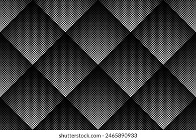 Abstract Seamless Geometric Halftone Checked Pattern. Black and White Textured Background. Vector Art.