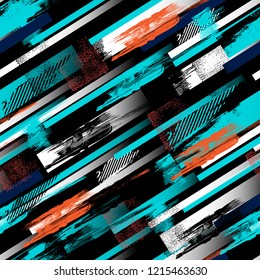 Abstract seamless geometric haotic pattern with scuffed, drops, sprays.  background for vinyl wrap and decal. Grunge urban repeated backdrop for textile, sport wear, print.