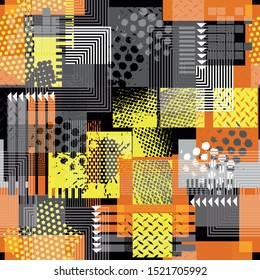 Abstract seamless geometric haotic pattern with scuffed, drops, sprays.  background for vinyl wrap and decal. Grunge urban repeated backdrop for textile, sport wear, print.