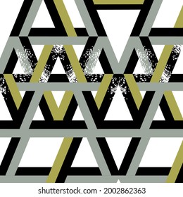 Abstract seamless geometric haotic pattern with scuffed, drops, sprays, and ink droplets. Vertical fading lines, tracks, halftone stripes. Extreme sport style illustration. Grunge, texture for textil.