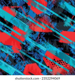 Abstract seamless geometric haotic pattern with scuffed, drops, sprays.  background for vinyl wrap and decal. Grunge urban repeated backdrop for textile, sport wear, print.