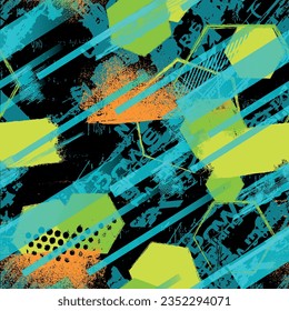 Resumen de un patrón haótico geométrico sin fisuras con espoletas, gotas, pulverizaciones.  fondo para envoltura de vinilo y calcomanía. Grunge fondo urbano repetido para textil, deporte, impresión.
