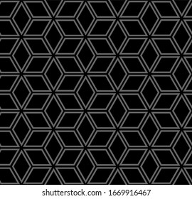 Abstract seamless geometric hexagon and diamond shapes pattern. Dark grey and black texture and background. Vector art.