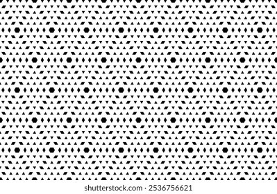 Abstract Seamless Geometric Hexagons, Diamonds and Triangles Pattern. Black and White Texture. Vector Art.