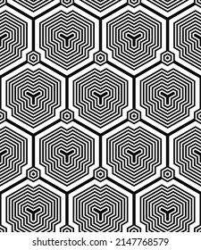 Abstract seamless geometric hexagons pattern. Vector art.