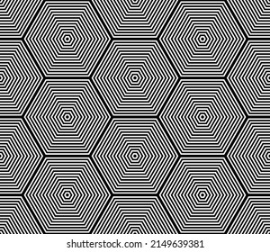 Abstract seamless geometric hexagons pattern. Vector art.
