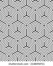 Resumen del patrón de hexágonos y polígonos geométricos sin fisuras. Textura de líneas. Arte vectorial.