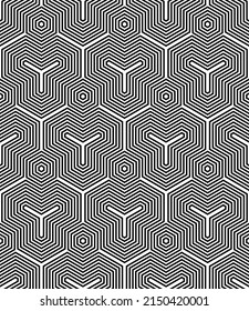 Abstract seamless geometric hexagons and polygons pattern. Lines texture. Vector art.
