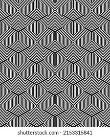 Abstract seamless geometric hexagons and polygons pattern. Lines texture. Vector art.