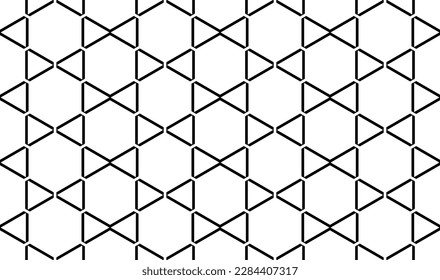 Abstract Seamless Geometric Hexagons and Triangles Pattern. Black and White Texture. Vector Art.