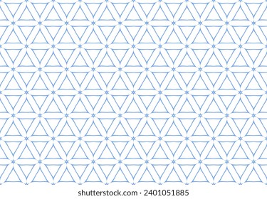 Abstract Seamless Geometric Hexagons and Triangles Pattern. Light Blue and White Texture. Vector Art.